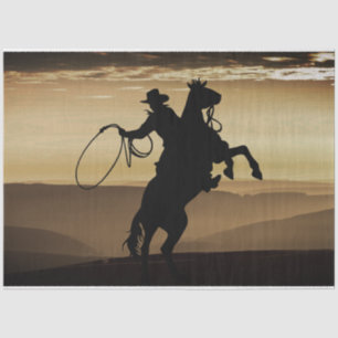 Papier Mousseline Silhouette couché de soleil de Cheval Cowboy