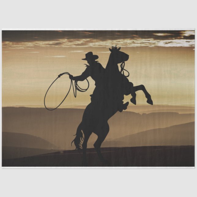 Papier Mousseline Silhouette couché de soleil de Cheval Cowboy (Recto)