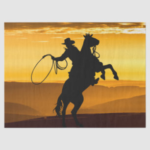 Papier Mousseline Silhouette couché de soleil de Cheval Cowboy