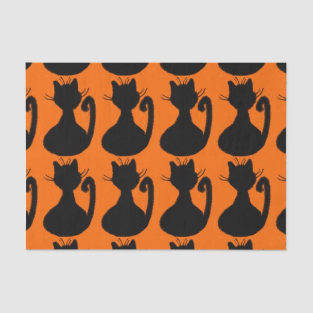 Papier Mousseline Silhouette de chats noirs sur orange (Recto)