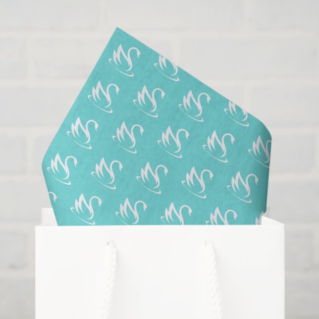 Papier Mousseline Silhouette de cygne blanc sur Robin Oeuf Bleu (Sac cadeau)