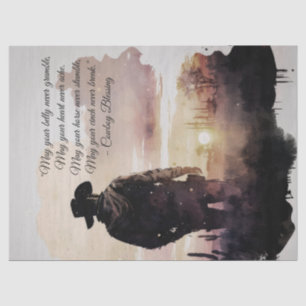 Papier Mousseline Silhouette du coucher de soleil de Cowboy