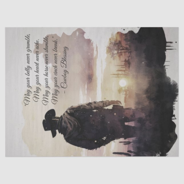 Papier Mousseline Silhouette du coucher de soleil de Cowboy (Recto)