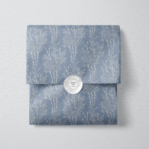 Papier Mousseline Silhouette Florale Jetée Délicate   Bleu Délavé