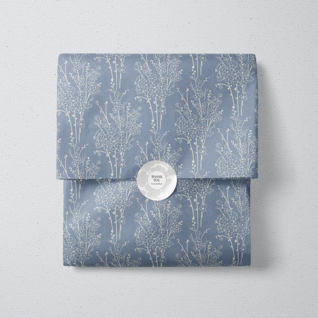 Papier Mousseline Silhouette Florale Jetée Délicate | Bleu Délavé (Créateur téléchargé)