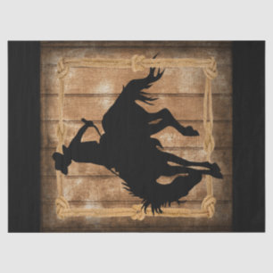 Papier Mousseline Silhouette Rodeo Cowboy sur Bucking Bronco Horse