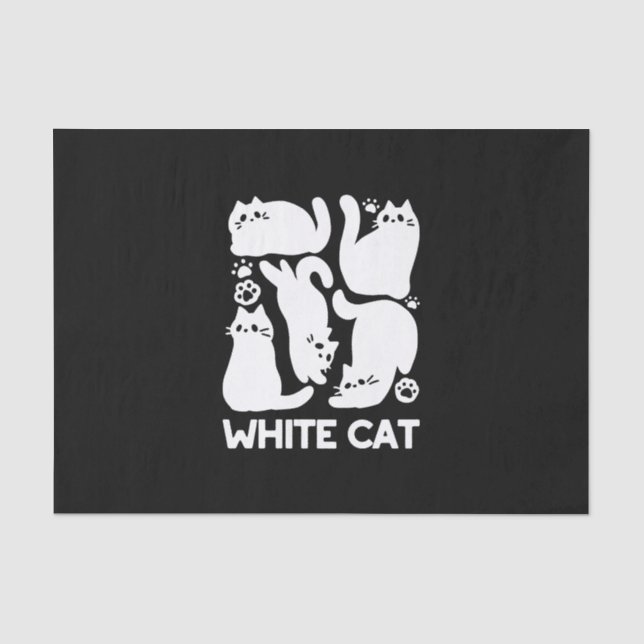Papier Mousseline Silhouettes de chaton blanc - Design Feline mignon (Recto)