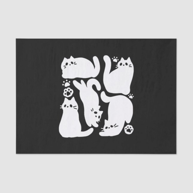 Papier Mousseline Silhouettes de chaton blanc - Design Feline mignon (Recto)