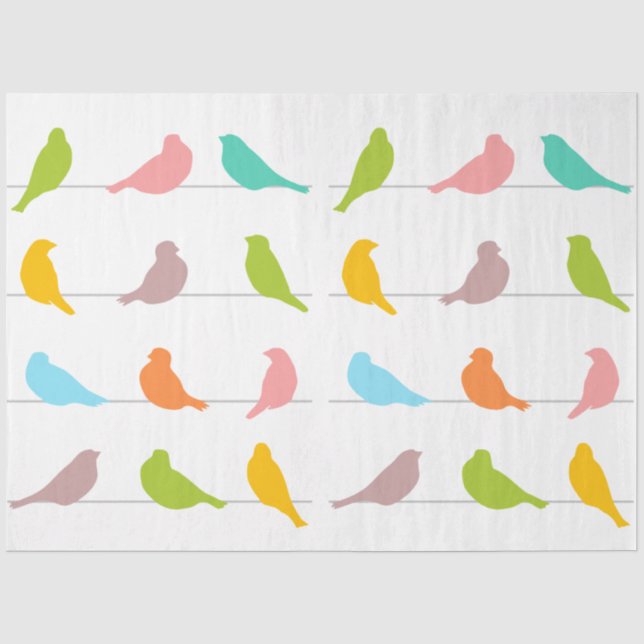Papier Mousseline Silhouettes d'oiseaux colorées (Recto)