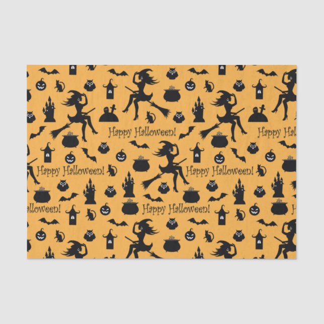 Papier Mousseline Silhouettes Halloween Orange (Recto)