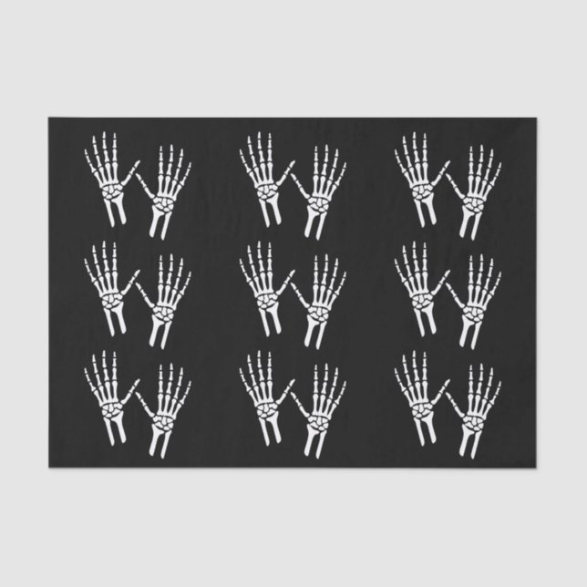 Papier Mousseline Silhouettes Mains Squelettes Sur Halloween Noir (Recto)
