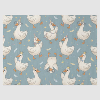 Papier Mousseline Silly Goose Party – Blue Background with Feathers