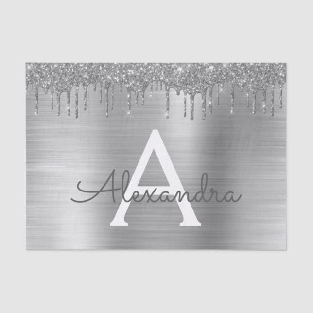 Papier Mousseline Silver Glitter Brushed metal Monogram (Recto)