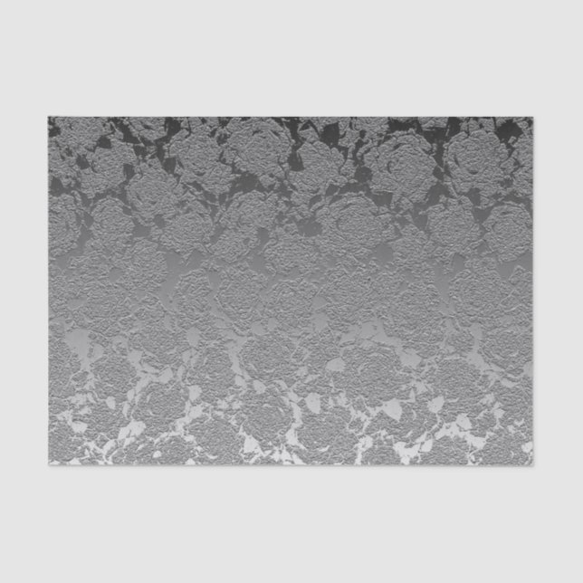 Papier Mousseline Silver Grey Elegant Metallic Motif Succulent (Recto)