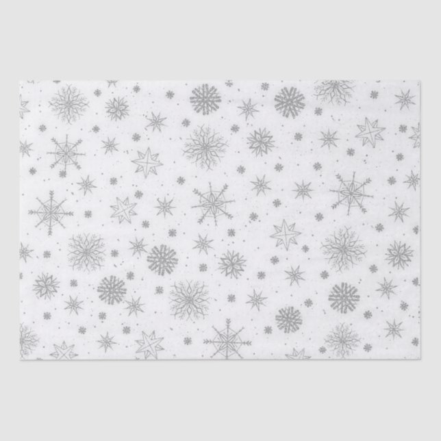 Papier Mousseline Silver Snowflakes Design blanc (Recto)
