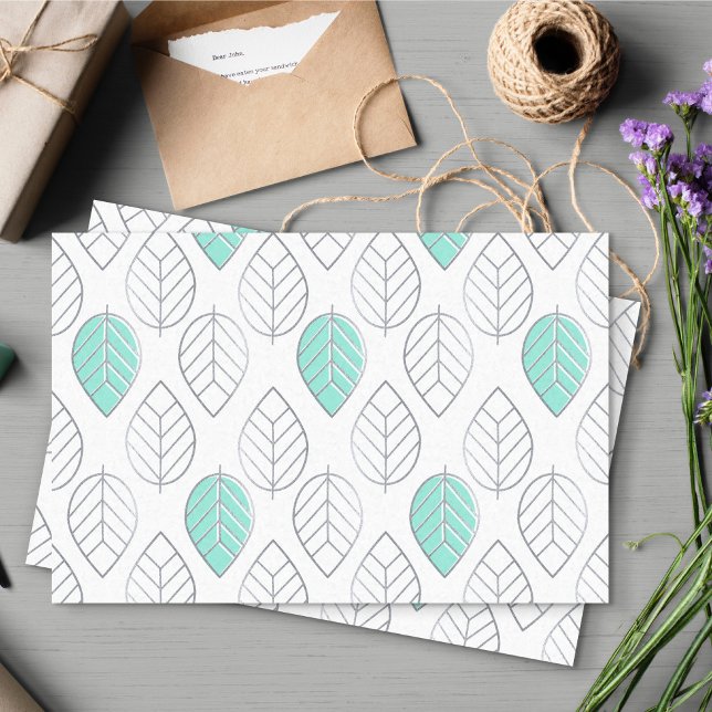 Papier Mousseline Silver & Turquoise Design chic & moderne feuille (Silver & Turquoise Leaves Patterned Tissue Paper)