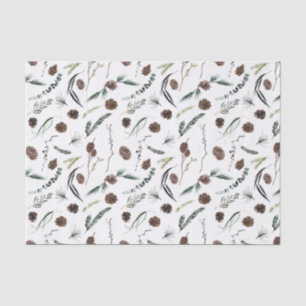 Papier Mousseline Simple Eucalyptus Pine Cone Aquarelle Noël