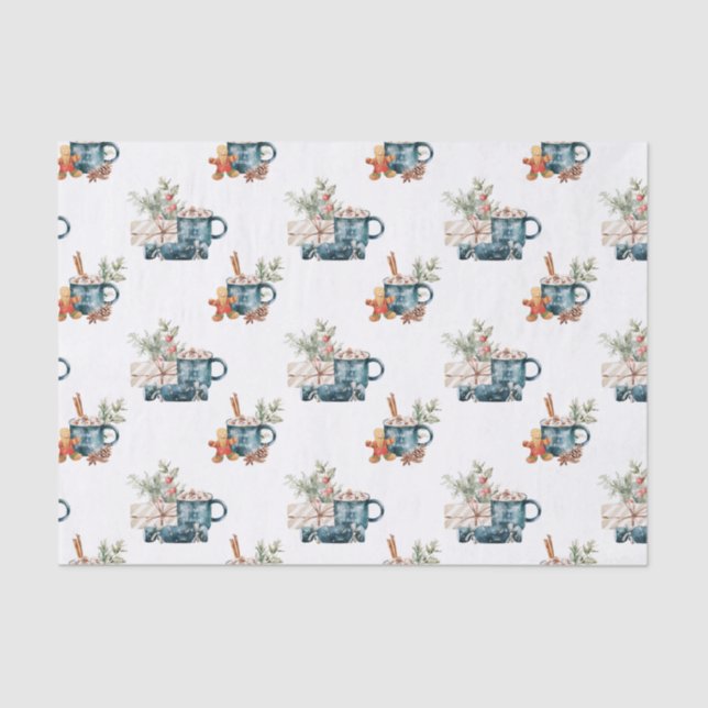 Papier Mousseline Simple hiver bleu esthétique Aquarelle Noël (Recto)