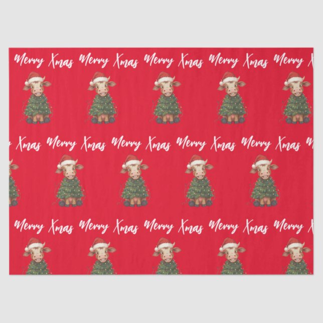 Papier Mousseline Simple modern merry Christmas calf Cow OX pattern (Recto)