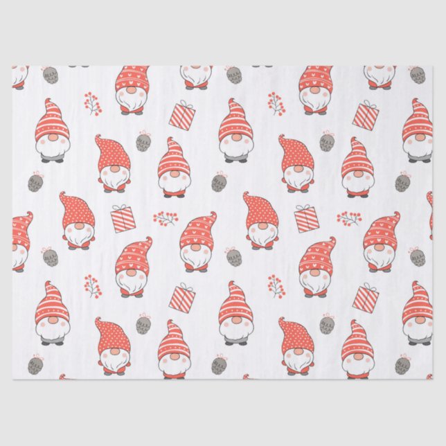 Papier Mousseline Simple Rouge Blanc Gnome Cadeau Noël (Recto)