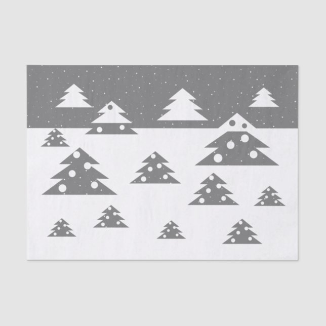 Papier Mousseline Simples arbres de Noël blancs et gris (Recto)