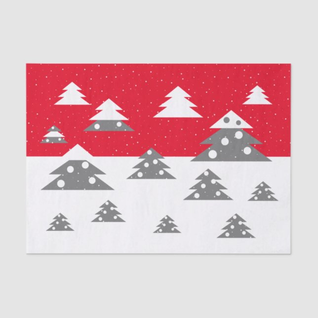 Papier Mousseline Simples Red Christmas tree Motif Snow Holiday (Recto)