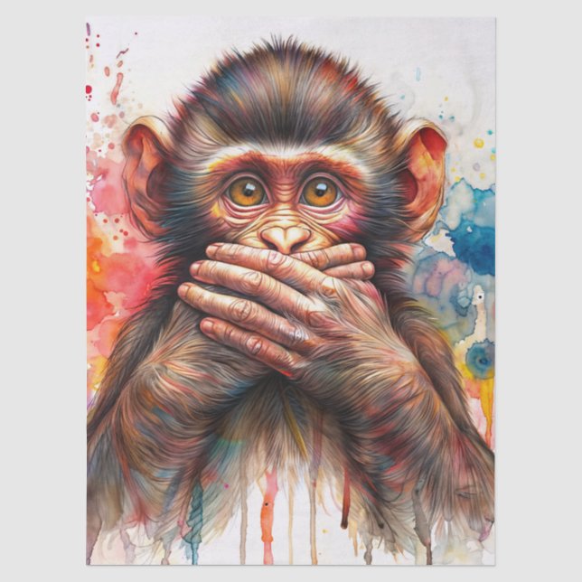 Papier Mousseline Singe Speak No Evil Art Aquarelle (Recto)