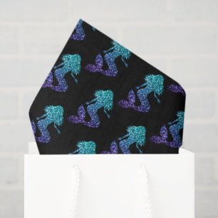 Papier Mousseline Sirène bleu aqua ombré motif paillettes noir