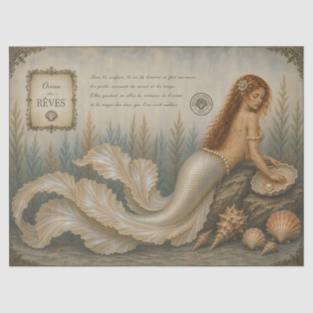 Papier Mousseline Sirène Côtière Vintage Découpe Perle (Recto)