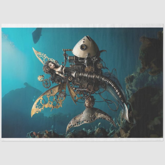 Papier Mousseline Sirène de fée Steampunk sur le découpage de poisso (Recto)