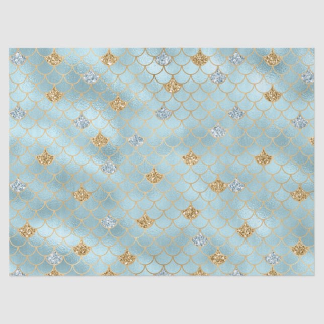 Papier Mousseline Sirène de Parties scintillant bleue Girl Gold Aqua (Recto)
