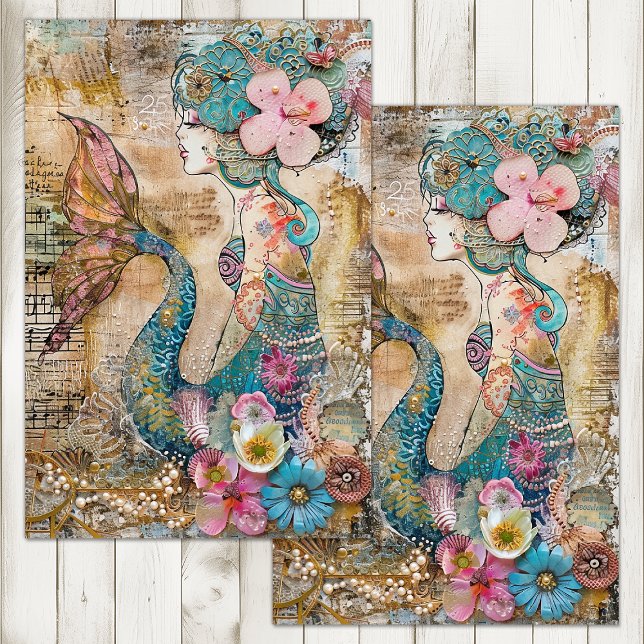 PAPIER MOUSSELINE SIRÈNE DÉCALCOMANIE ORIGINALE (QUIRKY MERMAID DECOUPAGE TISSUE PAPER)