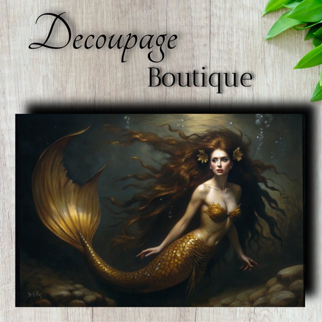 Papier Mousseline Sirène dorée Fantasy - Découpage sur le thème de l (Golden Mermaid Fantasy Decoupage Tissue Pager)