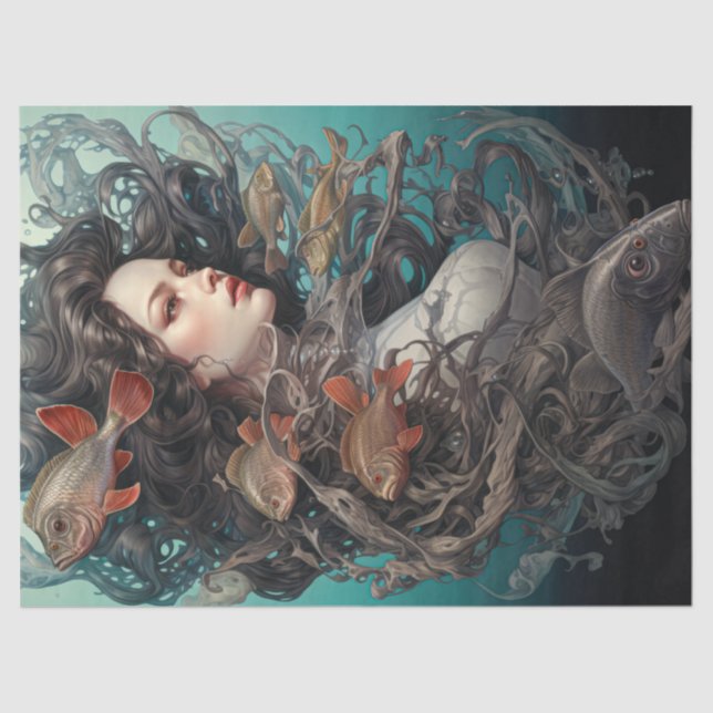 Papier Mousseline Sirène Et Poissons Sous La Mer (Recto)