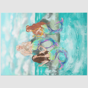 Papier Mousseline Sirène / Mermaids Découpage d'antiquité Turquoise