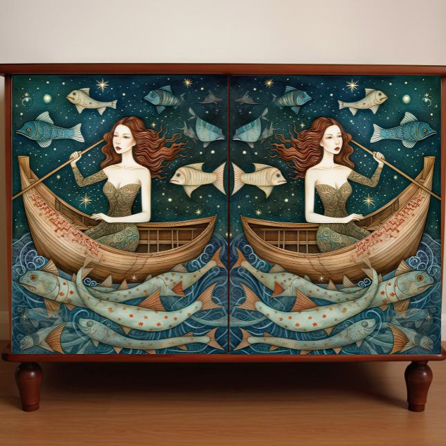 Papier Mousseline Sirène Primitive Avec Peinture De Poisson Découpag (Créateur téléchargé)