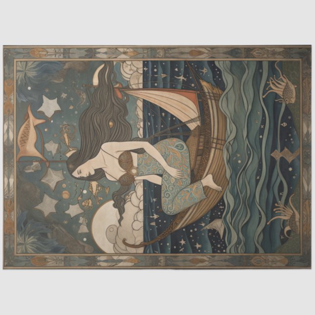 Papier Mousseline Sirène Primitive Dans Une Découpage Peinture De Ba (Recto)