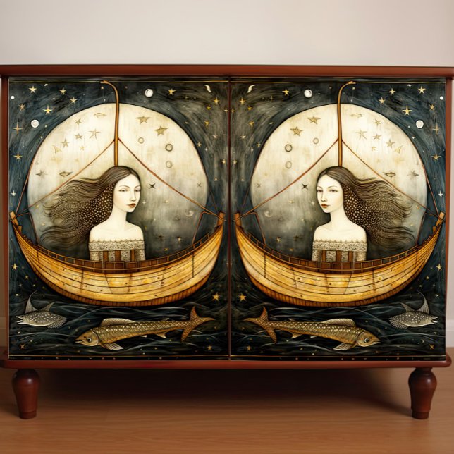 Papier Mousseline Sirène Primitive Dans Une Découpage Peinture De Ba (Créateur téléchargé)