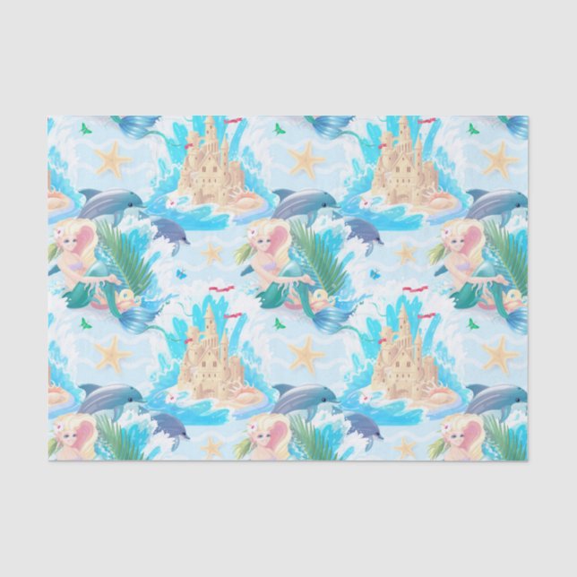 Papier Mousseline Sirènes Et Châteaux De Sable  (Recto)