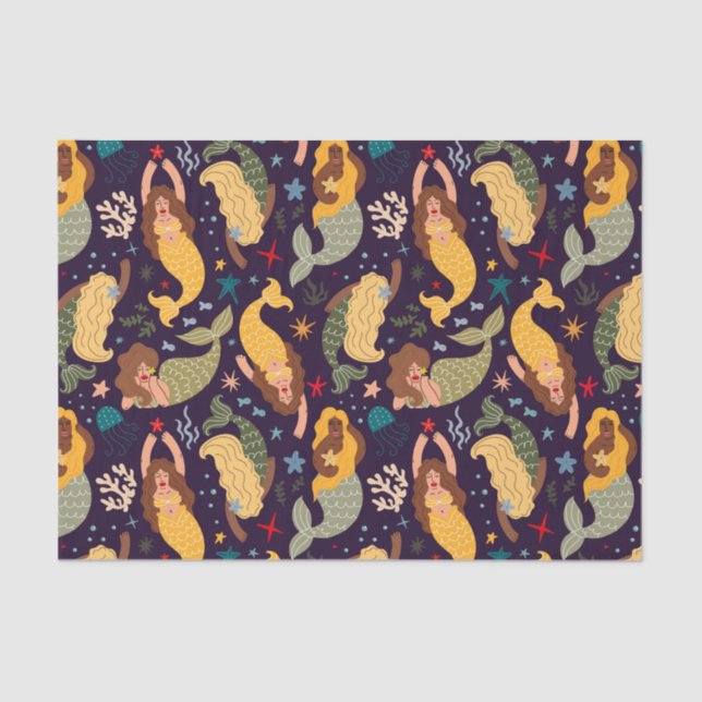 Papier Mousseline Sirènes, poisson et Imaginaire de corail Conte de  (Recto)