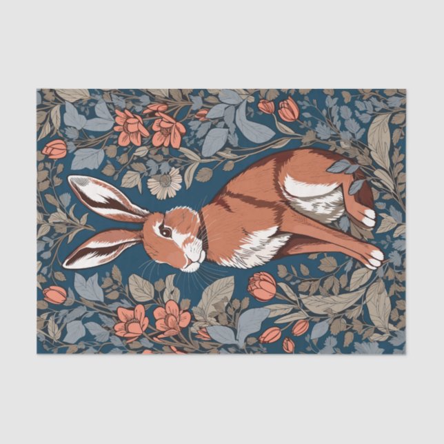 Papier Mousseline Sitting Hare William Morris Inspiré Floral (Recto)