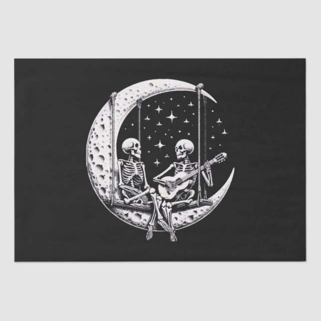 Papier Mousseline Skeleton Couple Moon Guitare (Recto)