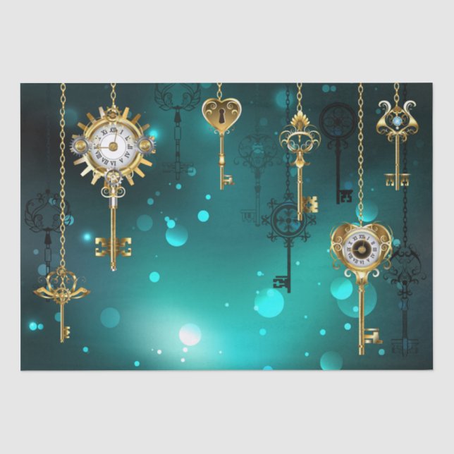 Papier Mousseline Skeleton Keys on Green Background (Recto)