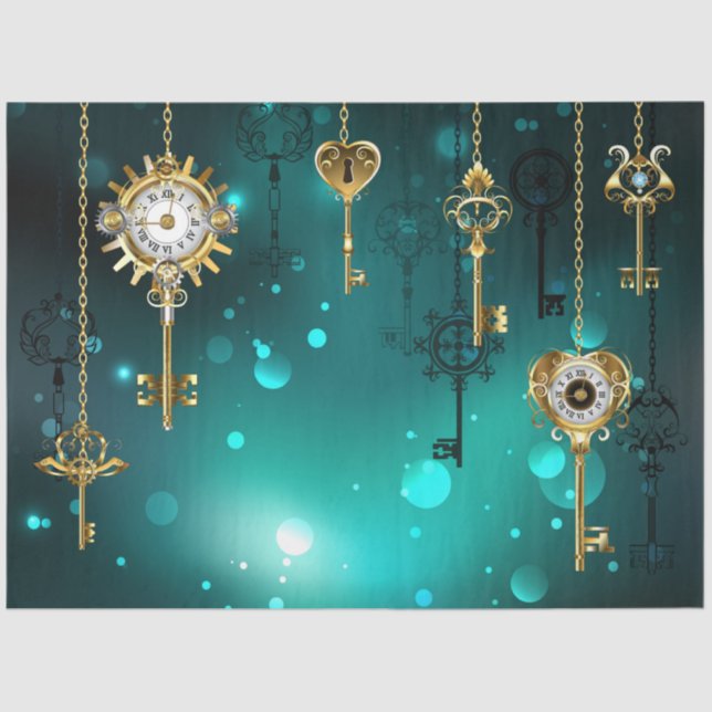 Papier Mousseline Skeleton Keys on Green Background (Recto)