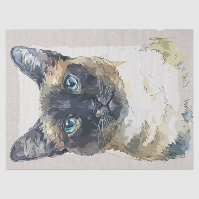 Papier Mousseline Sketch d'aquarelle de chat court de Siamese (Recto)