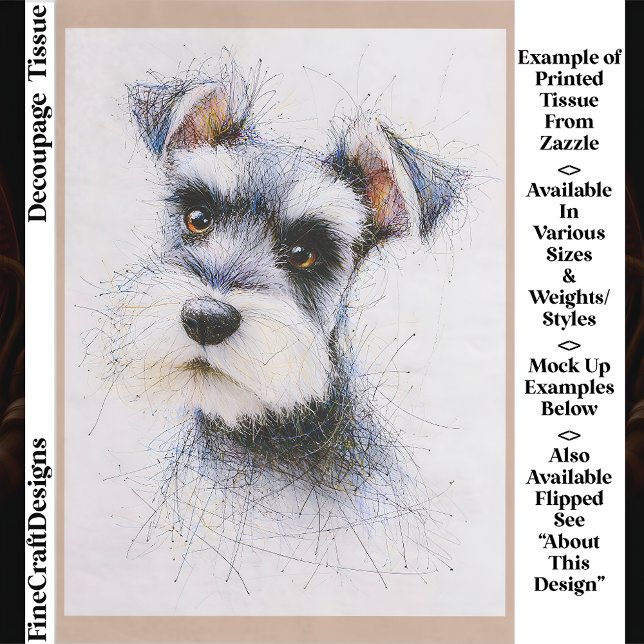 Papier Mousseline Sketch Style Cute Schnauzer Dog EW4L Decoupage (Créateur téléchargé)