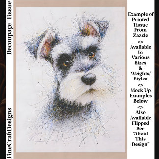 Papier Mousseline  Sketch Style Cute Schnauzer Dog EW4R Decoupage