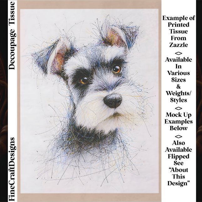 Papier Mousseline  Sketch Style Cute Schnauzer Dog EW4R Decoupage (Créateur téléchargé)