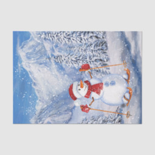 Papier Mousseline Ski de neige Aquarelle hiver Noël