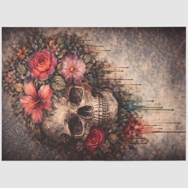 Papier Mousseline Skull Decoupage Paper | Gothic Floral Furniture  (Recto)